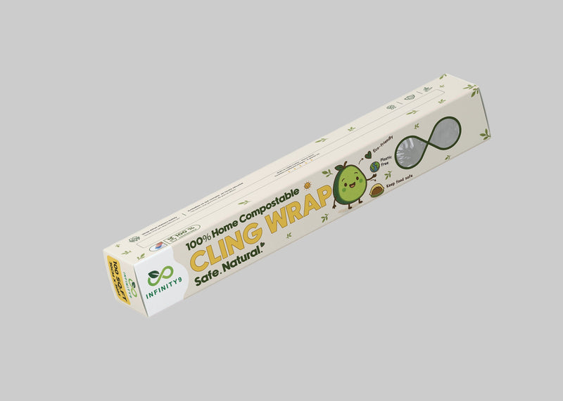 Infinity9 box of cling wrap with compostable label 