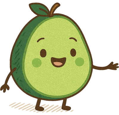 Infinity9 Cartoon avocado character with a happy expression