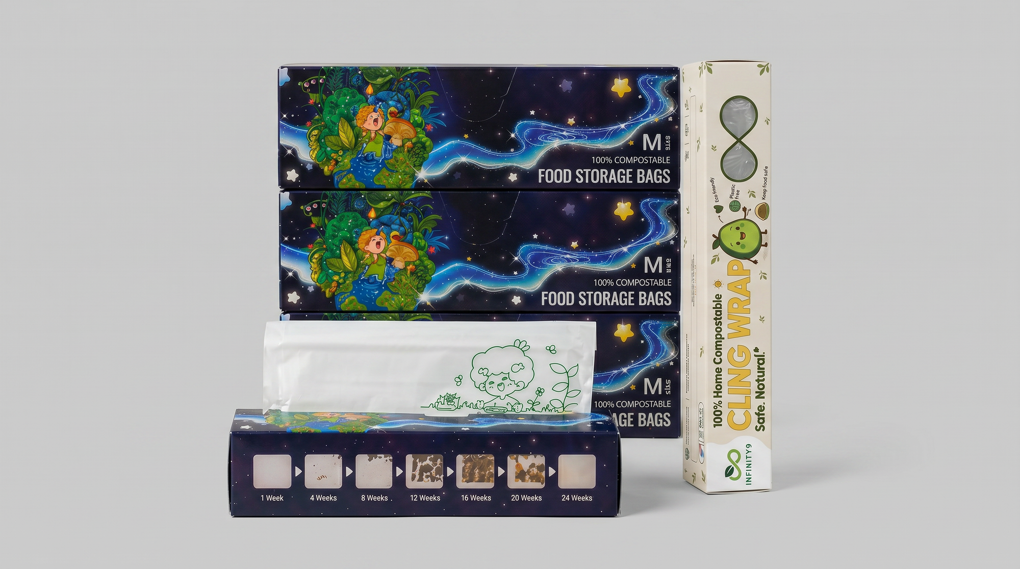 Compostable Cling Wrap + Storage Bag Bundle Kit